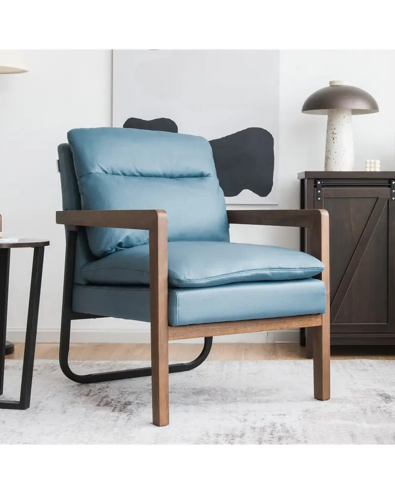 Single Sofa Chair with Extra-Thick Padded Backrest and Seat Cushion-Blue - Blue - Accent Chairs