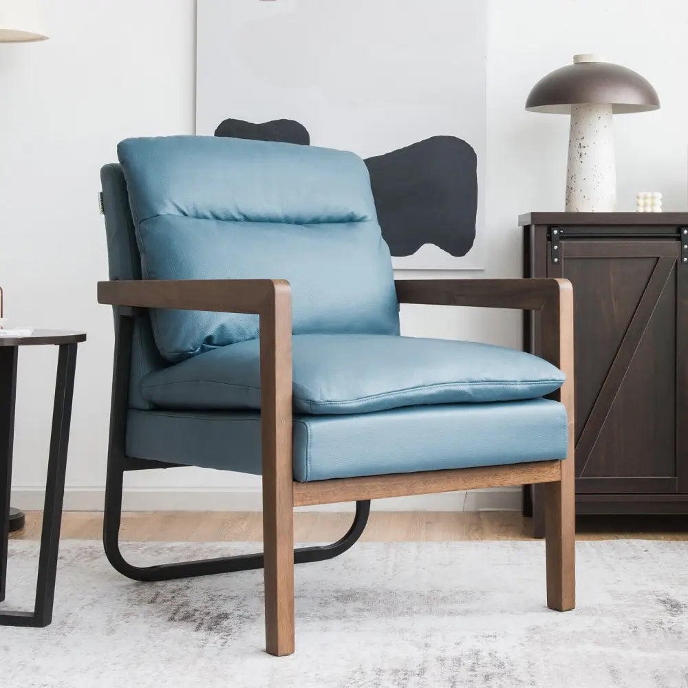 Single Sofa Chair with Extra-Thick Padded Backrest and Seat Cushion-Blue - Blue - Accent Chairs