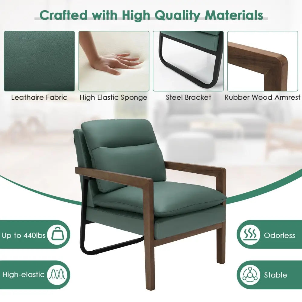 Single Sofa Chair with Extra-Thick Padded Backrest and Seat Cushion-Green - Green - Accent Chairs