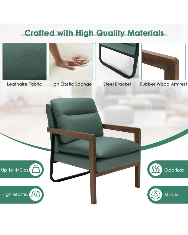 Single Sofa Chair with Extra-Thick Padded Backrest and Seat Cushion-Green - Green - Accent Chairs