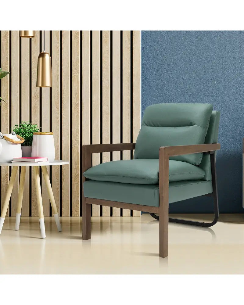 Single Sofa Chair with Extra-Thick Padded Backrest and Seat Cushion-Green - Green - Accent Chairs