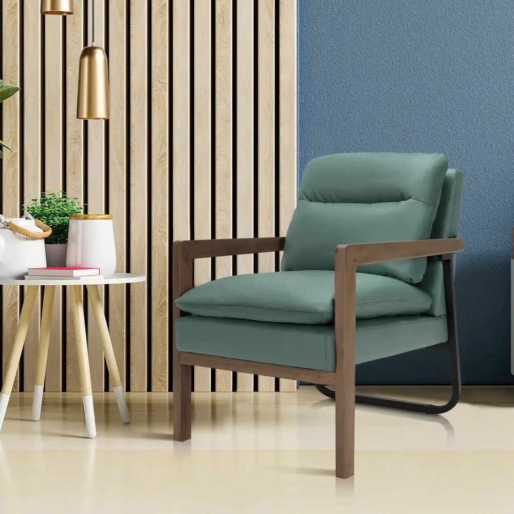 Single Sofa Chair with Extra-Thick Padded Backrest and Seat Cushion-Green - Green - Accent Chairs