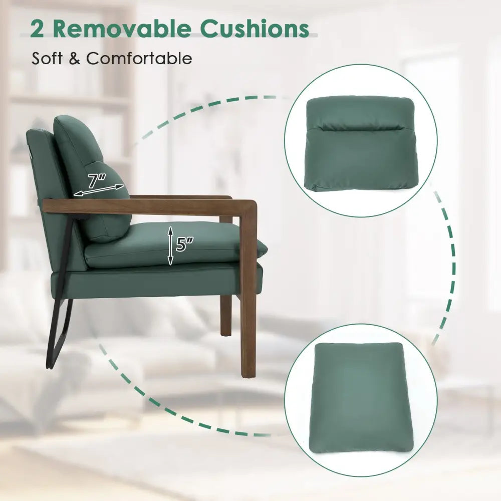 Single Sofa Chair with Extra-Thick Padded Backrest and Seat Cushion-Green - Green - Accent Chairs