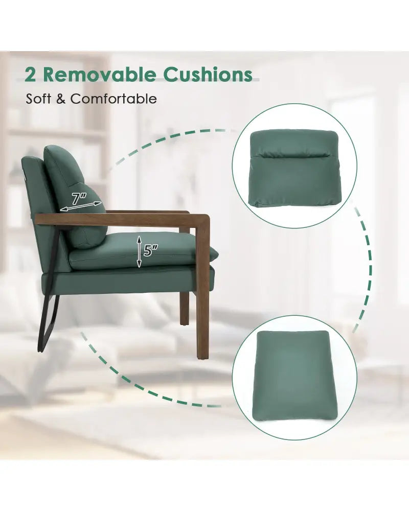 Single Sofa Chair with Extra-Thick Padded Backrest and Seat Cushion-Green - Green - Accent Chairs