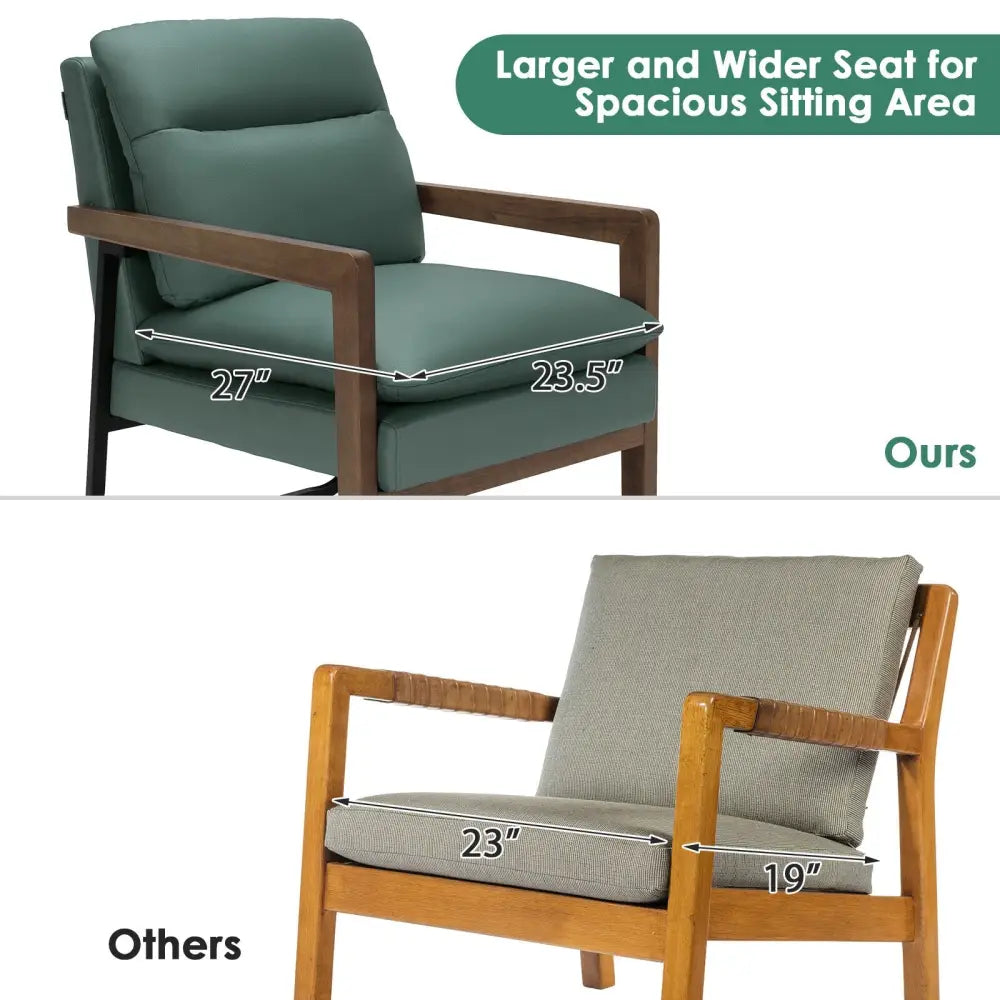 Single Sofa Chair with Extra-Thick Padded Backrest and Seat Cushion-Green - Green - Accent Chairs