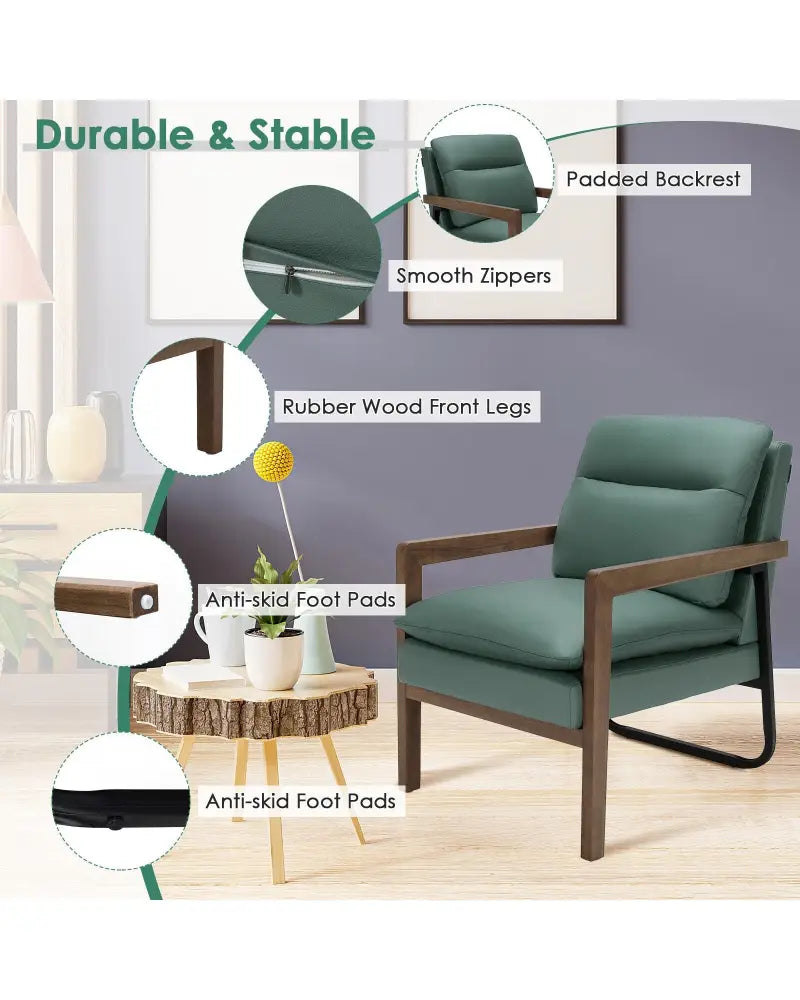 Single Sofa Chair with Extra-Thick Padded Backrest and Seat Cushion-Green - Green - Accent Chairs