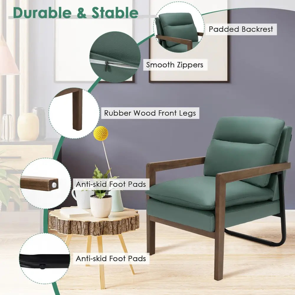 Single Sofa Chair with Extra-Thick Padded Backrest and Seat Cushion-Green - Green - Accent Chairs