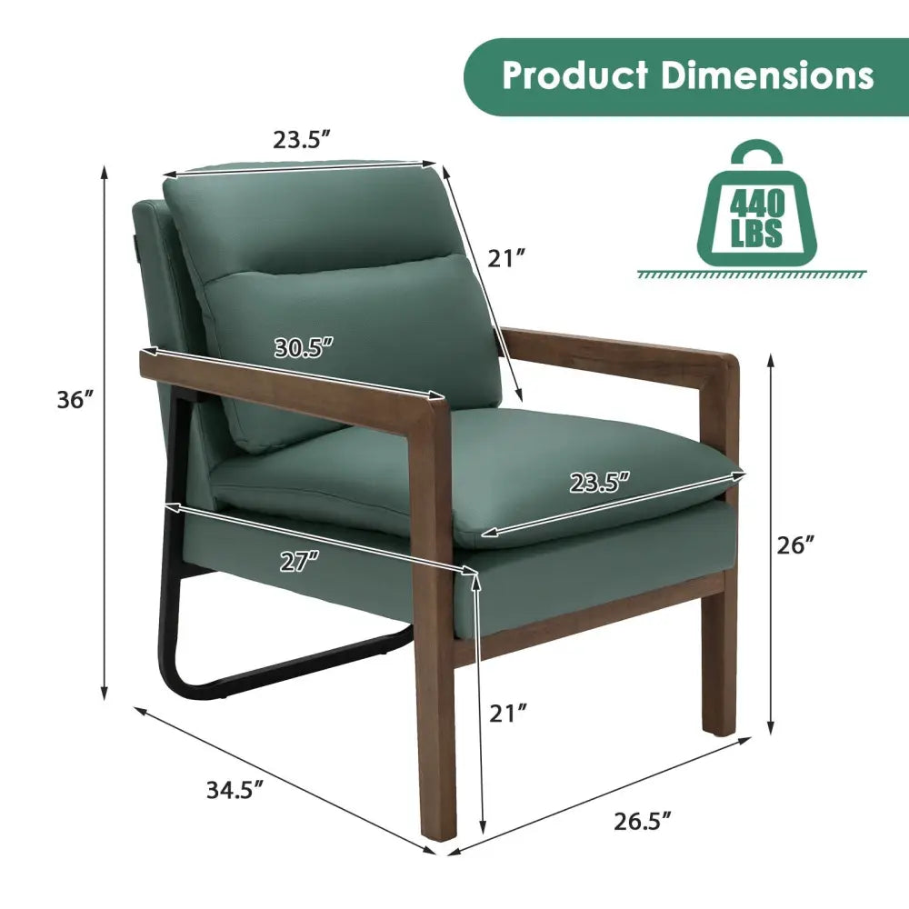 Single Sofa Chair with Extra-Thick Padded Backrest and Seat Cushion-Green - Green - Accent Chairs
