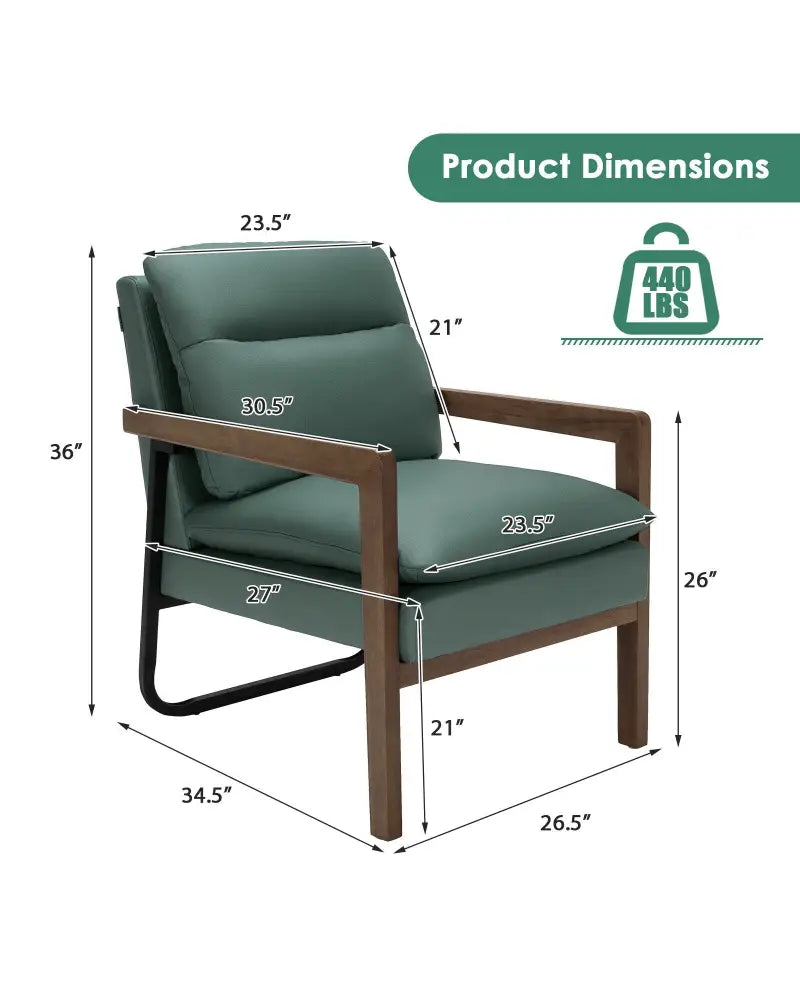 Single Sofa Chair with Extra-Thick Padded Backrest and Seat Cushion-Green - Green - Accent Chairs