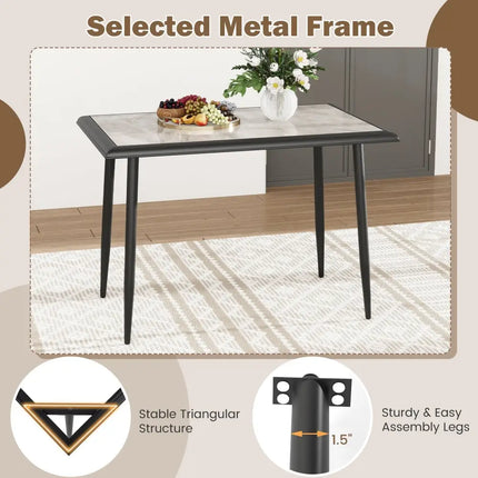 Sintered Stone Dining Table 44’’ Rectangular Kitchen Table with Metal Frame Indoor Modern Breakfast Table for Living