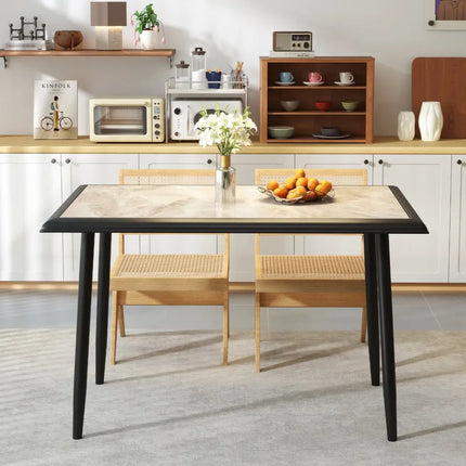 Sintered Stone Dining Table 44’’ Rectangular Kitchen Table with Metal Frame Indoor Modern Breakfast Table for Living
