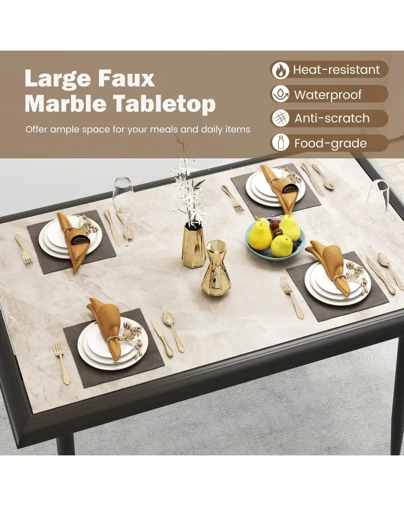 Sintered Stone Dining Table 44’’ Rectangular Kitchen Table with Metal Frame Indoor Modern Breakfast Table for Living