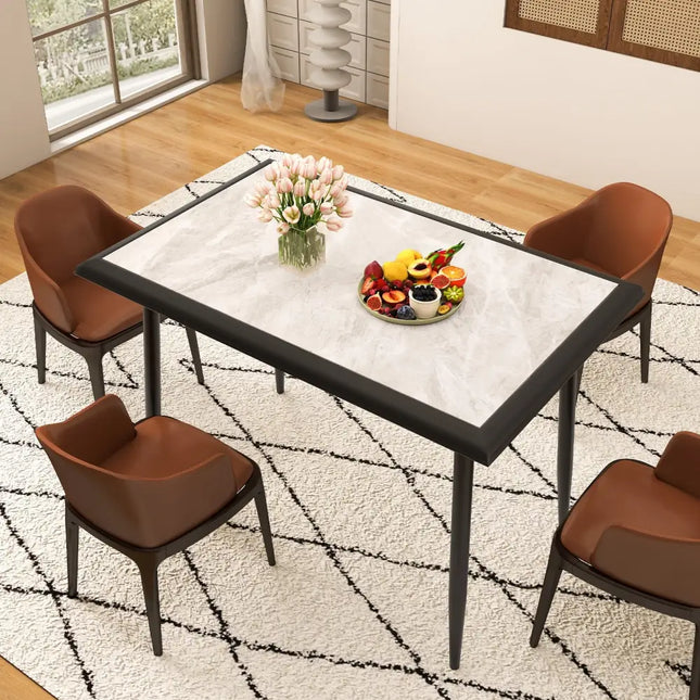 Sintered Stone Dining Table 44’’ Rectangular Kitchen Table with Metal Frame Indoor Modern Breakfast Table for Living