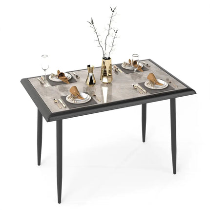 Sintered Stone Dining Table 44’’ Rectangular Kitchen Table with Metal Frame Indoor Modern Breakfast Table for Living