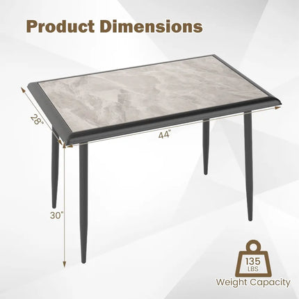 Sintered Stone Dining Table 44’’ Rectangular Kitchen Table with Metal Frame Indoor Modern Breakfast Table for Living