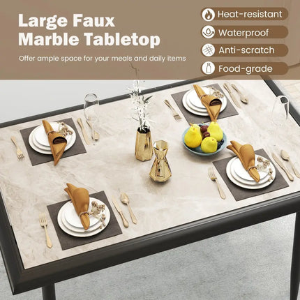 Sintered Stone Dining Table 44’’ Rectangular Kitchen Table with Metal Frame Indoor Modern Breakfast Table for Living