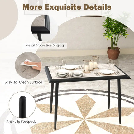 Sintered Stone Dining Table 44’’ Rectangular Kitchen Table with Metal Frame Indoor Modern Breakfast Table for Living