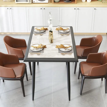Sintered Stone Dining Table 44’’ Rectangular Kitchen Table with Metal Frame Indoor Modern Breakfast Table for Living