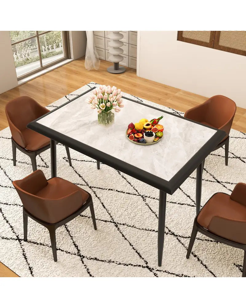 Sintered Stone Dining Table 44’’ Rectangular Kitchen Table with Metal Frame Indoor Modern Breakfast Table for Living