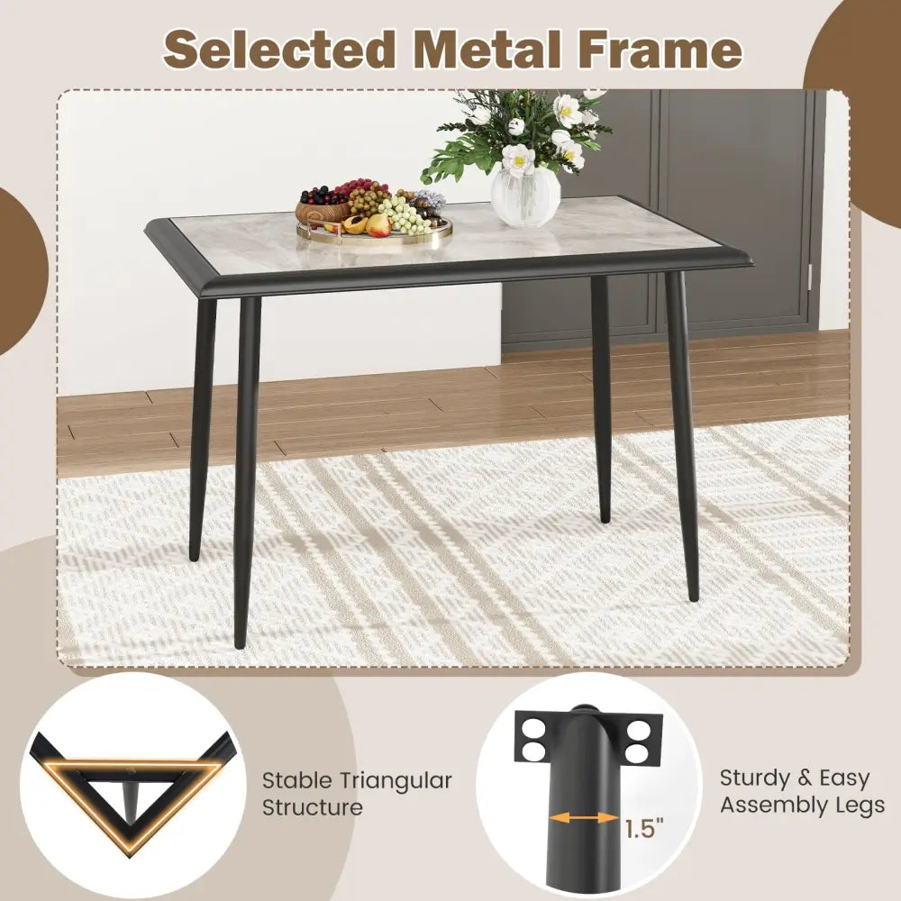Sintered Stone Dining Table 44’’ Rectangular Kitchen Table with Metal Frame Indoor Modern Breakfast Table for Living
