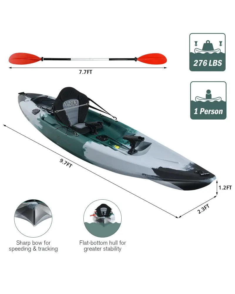 Sit-on-Top Fishing Kayak Boat With Fishing Rod Holders and Paddle-Gray - Gray - Surfing