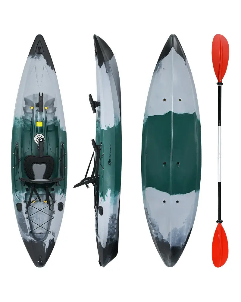 Sit-on-Top Fishing Kayak Boat With Fishing Rod Holders and Paddle-Gray - Gray - Surfing