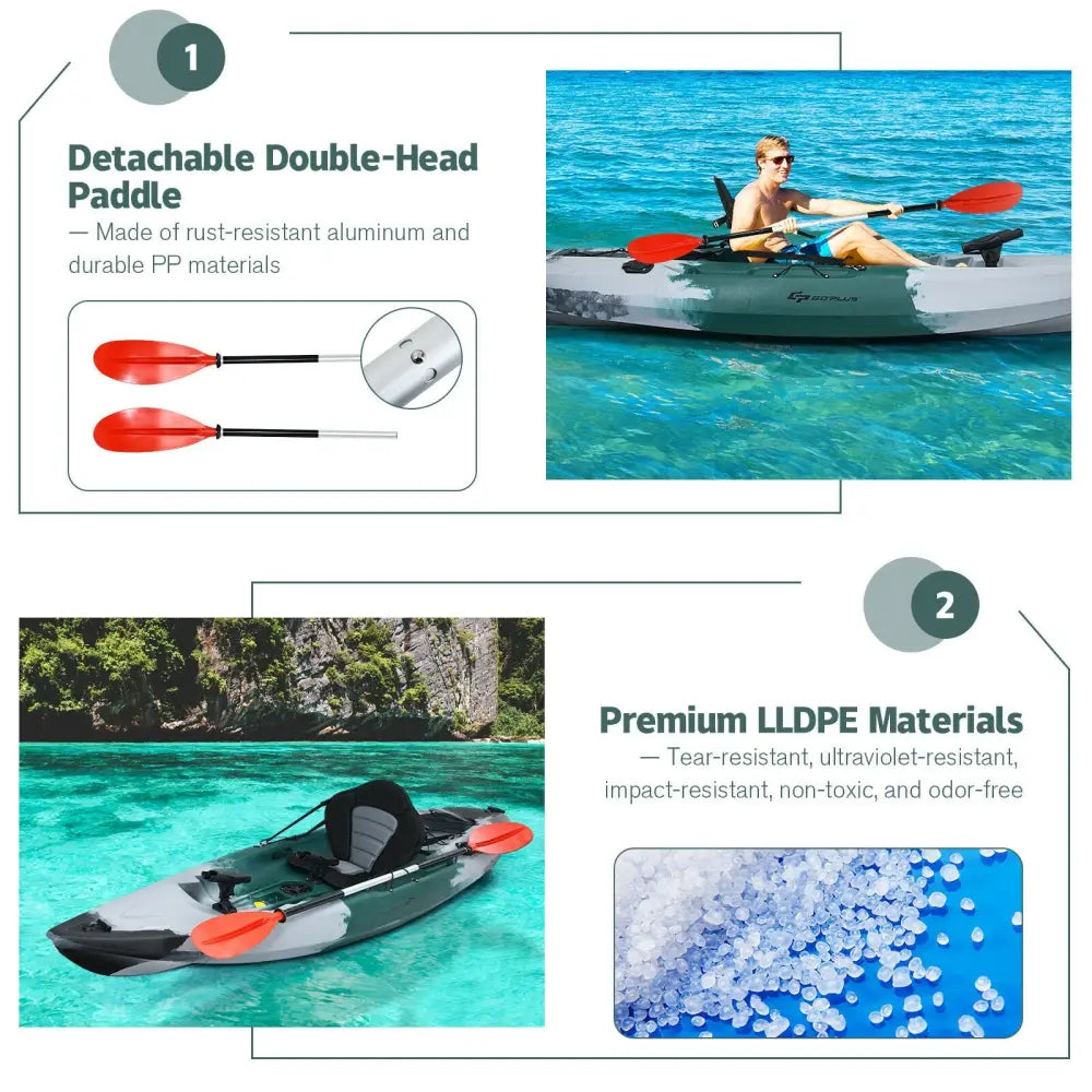 Sit-on-Top Fishing Kayak Boat With Fishing Rod Holders and Paddle-Gray - Gray - Surfing