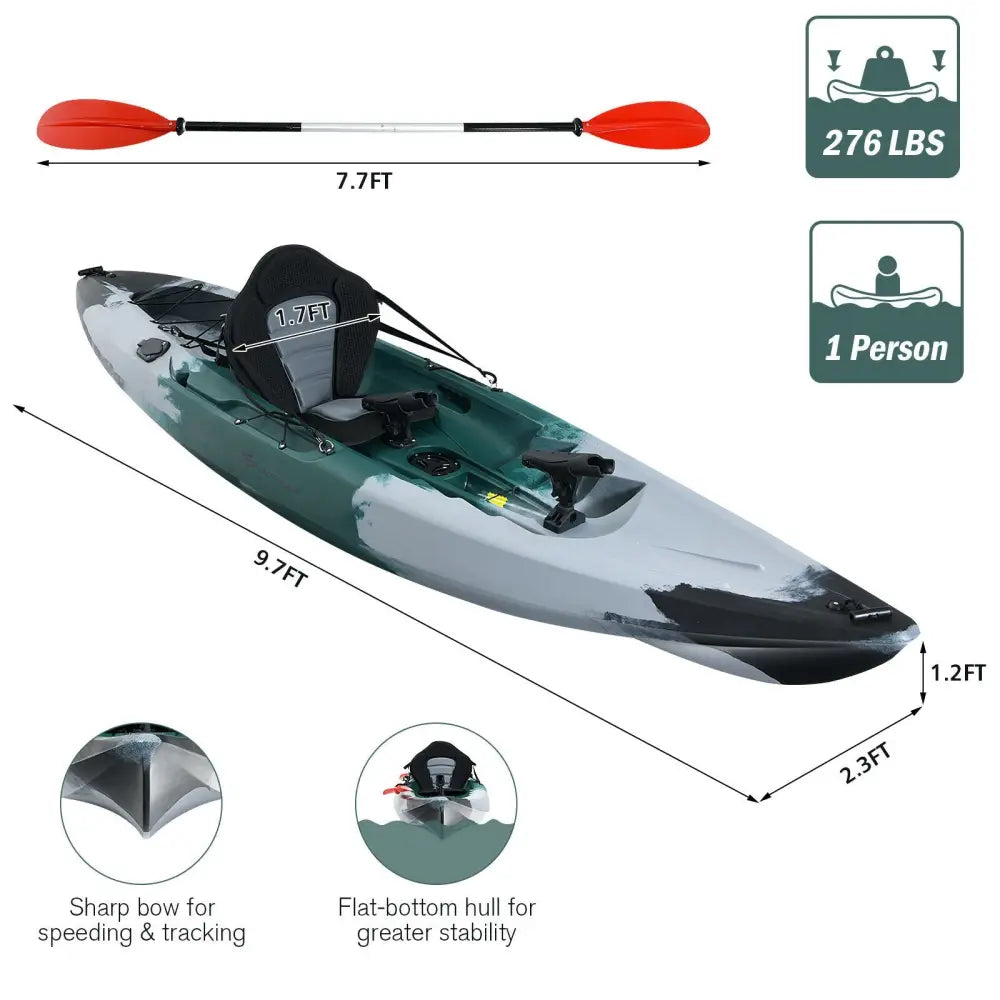 Sit-on-Top Fishing Kayak Boat With Fishing Rod Holders and Paddle-Gray - Gray - Surfing