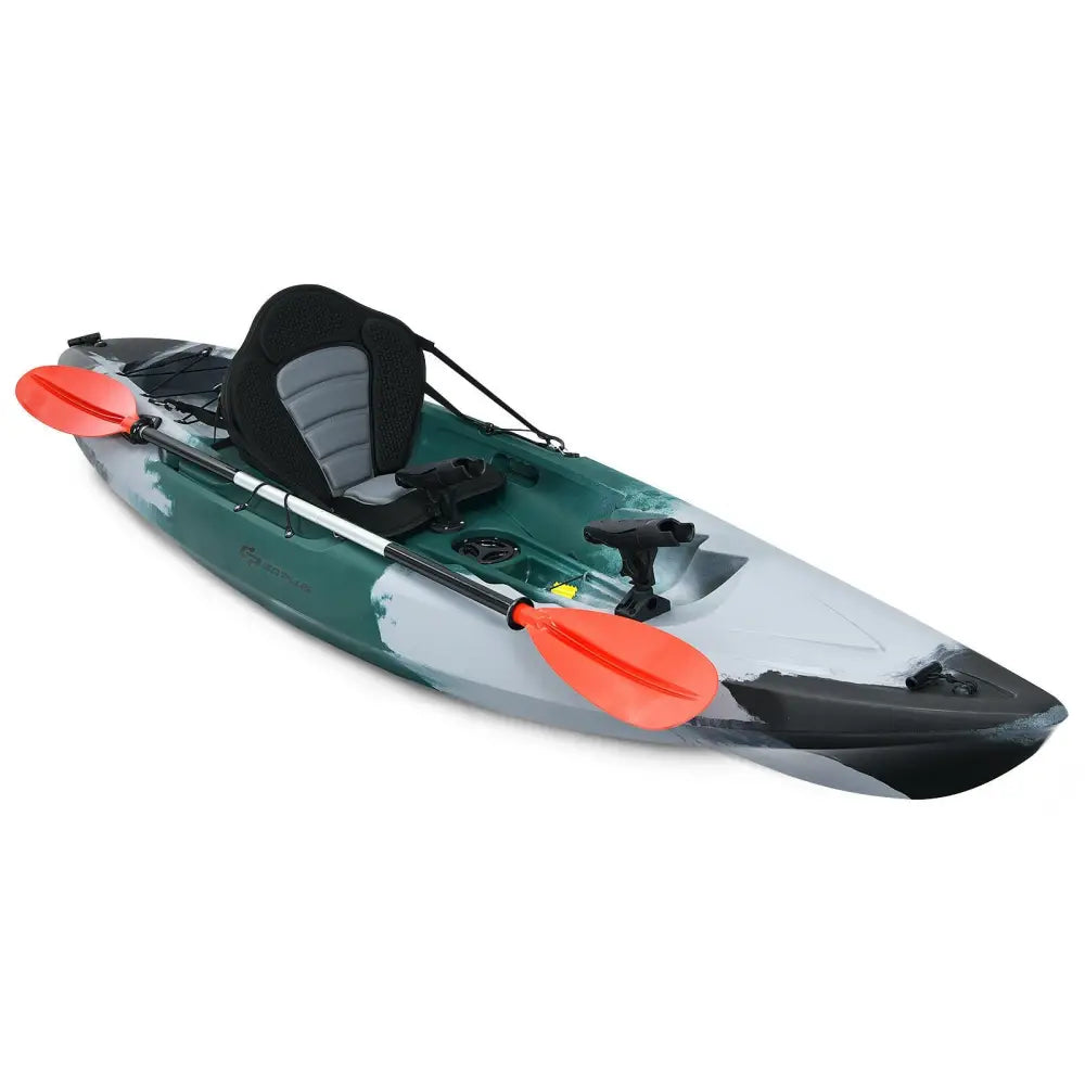 Sit-on-Top Fishing Kayak Boat With Fishing Rod Holders and Paddle-Gray - Gray - Surfing