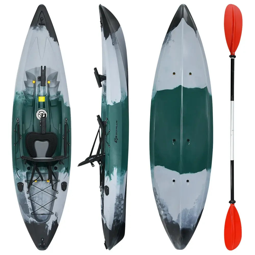 Sit-on-Top Fishing Kayak Boat With Fishing Rod Holders and Paddle-Gray - Gray - Surfing