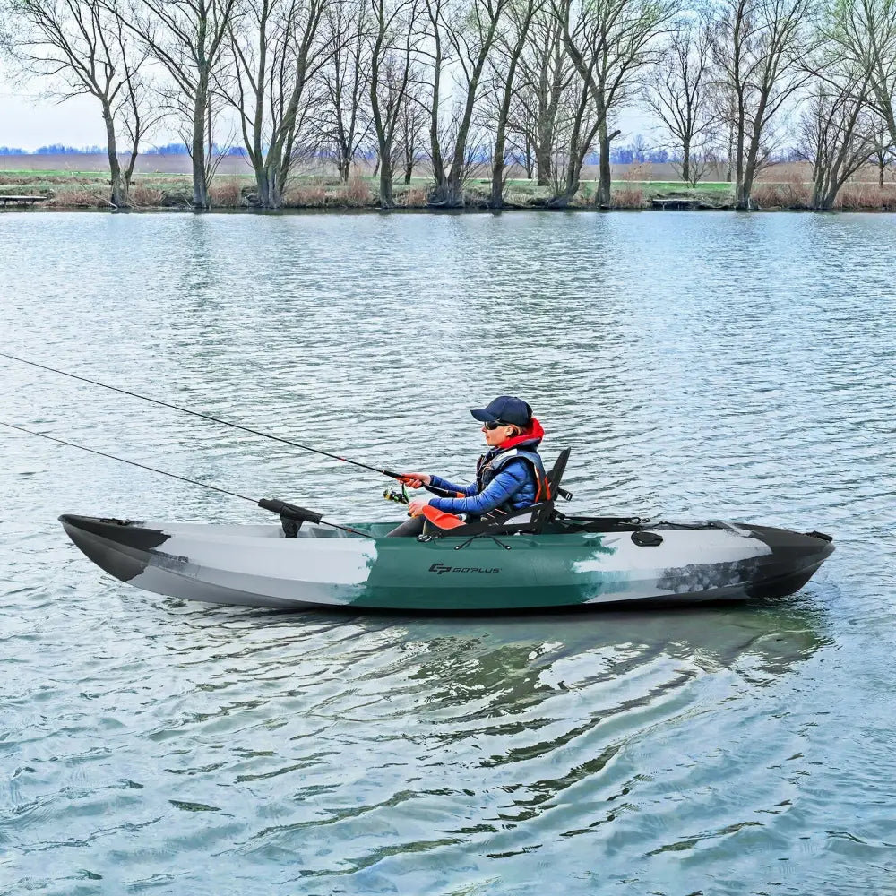 Sit-on-Top Fishing Kayak Boat With Fishing Rod Holders and Paddle-Gray - Gray - Surfing