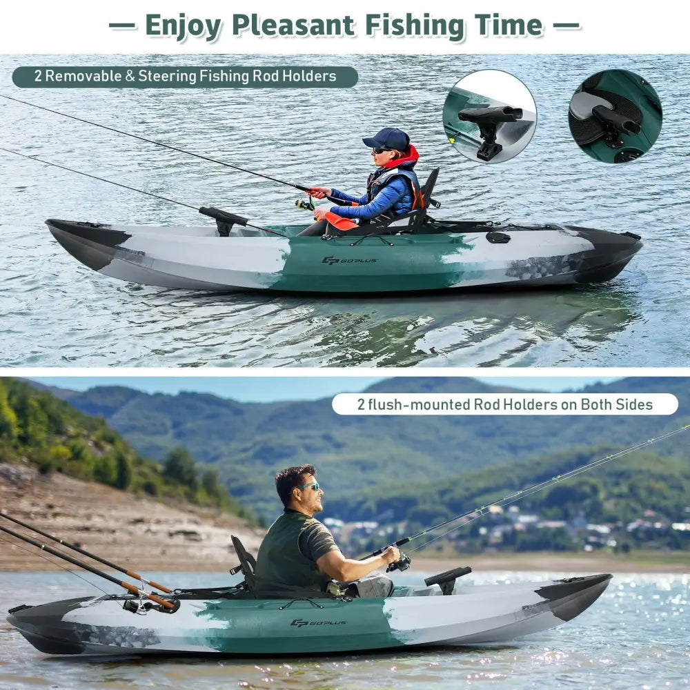 Sit-on-Top Fishing Kayak Boat With Fishing Rod Holders and Paddle-Gray - Gray - Surfing