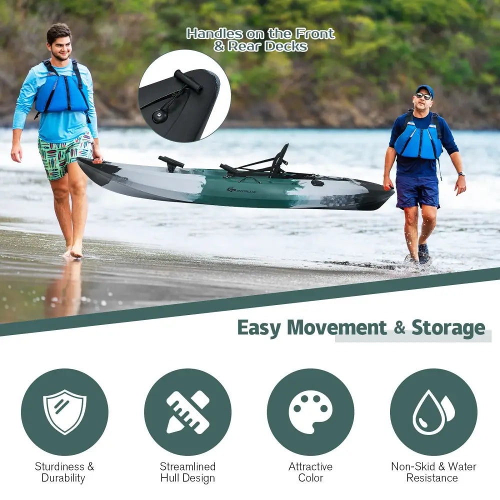 Sit-on-Top Fishing Kayak Boat With Fishing Rod Holders and Paddle-Gray - Gray - Surfing