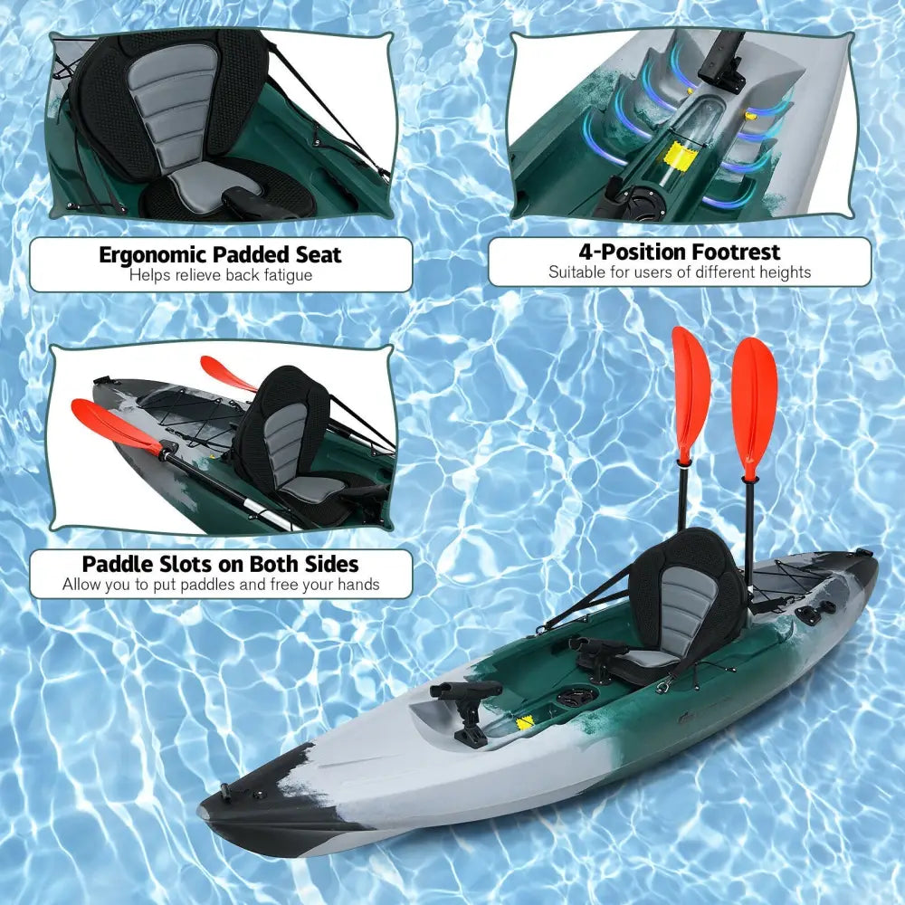Sit-on-Top Fishing Kayak Boat With Fishing Rod Holders and Paddle-Gray - Gray - Surfing
