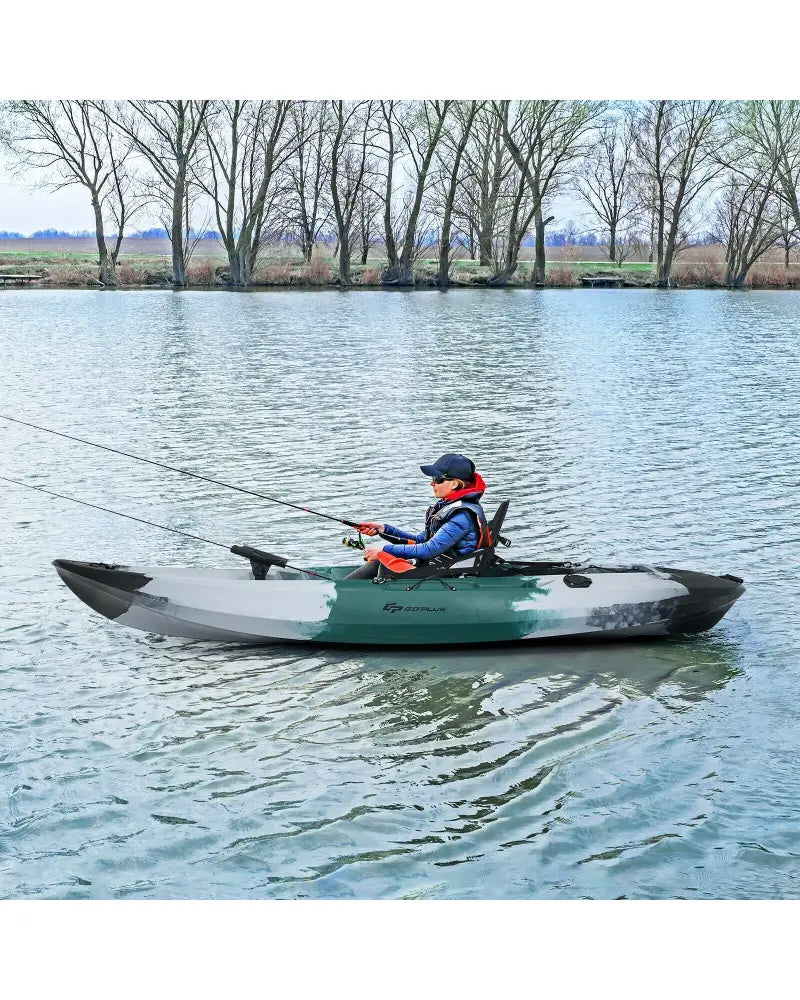 Sit-on-Top Fishing Kayak Boat With Fishing Rod Holders and Paddle-Gray - Gray - Surfing