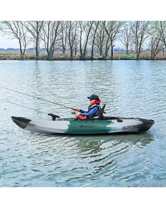 Sit-on-Top Fishing Kayak Boat With Fishing Rod Holders and Paddle-Gray - Gray - Surfing