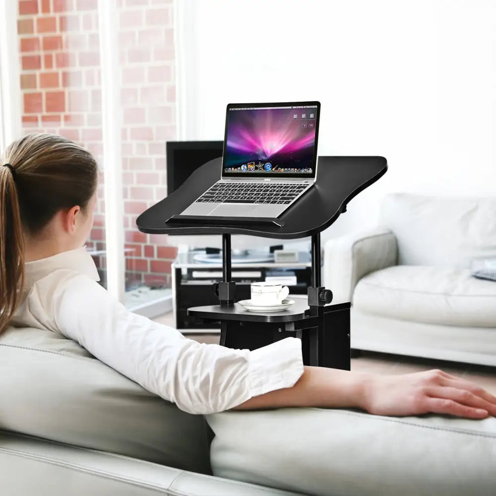 Sit-to-Stand Laptop Desk Cart Height Adjustable with Storage-Black - Black - Laptop Tables & Printer Stands