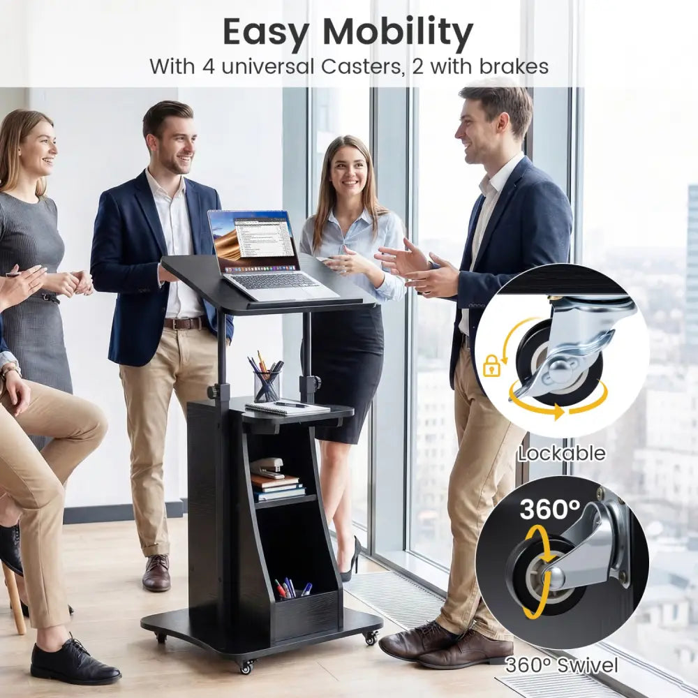 Sit-to-Stand Laptop Desk Cart Height Adjustable with Storage-Black - Black - Laptop Tables & Printer Stands