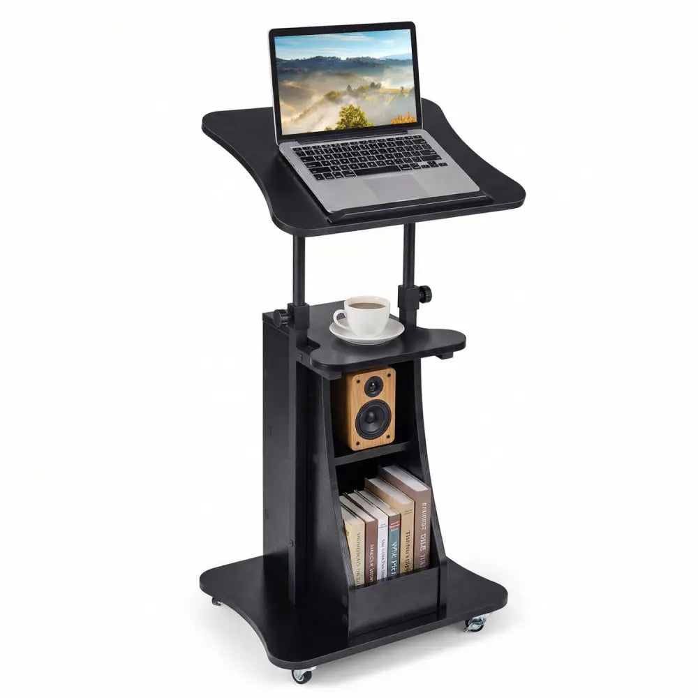 Sit-to-Stand Laptop Desk Cart Height Adjustable with Storage-Black - Black - Laptop Tables & Printer Stands