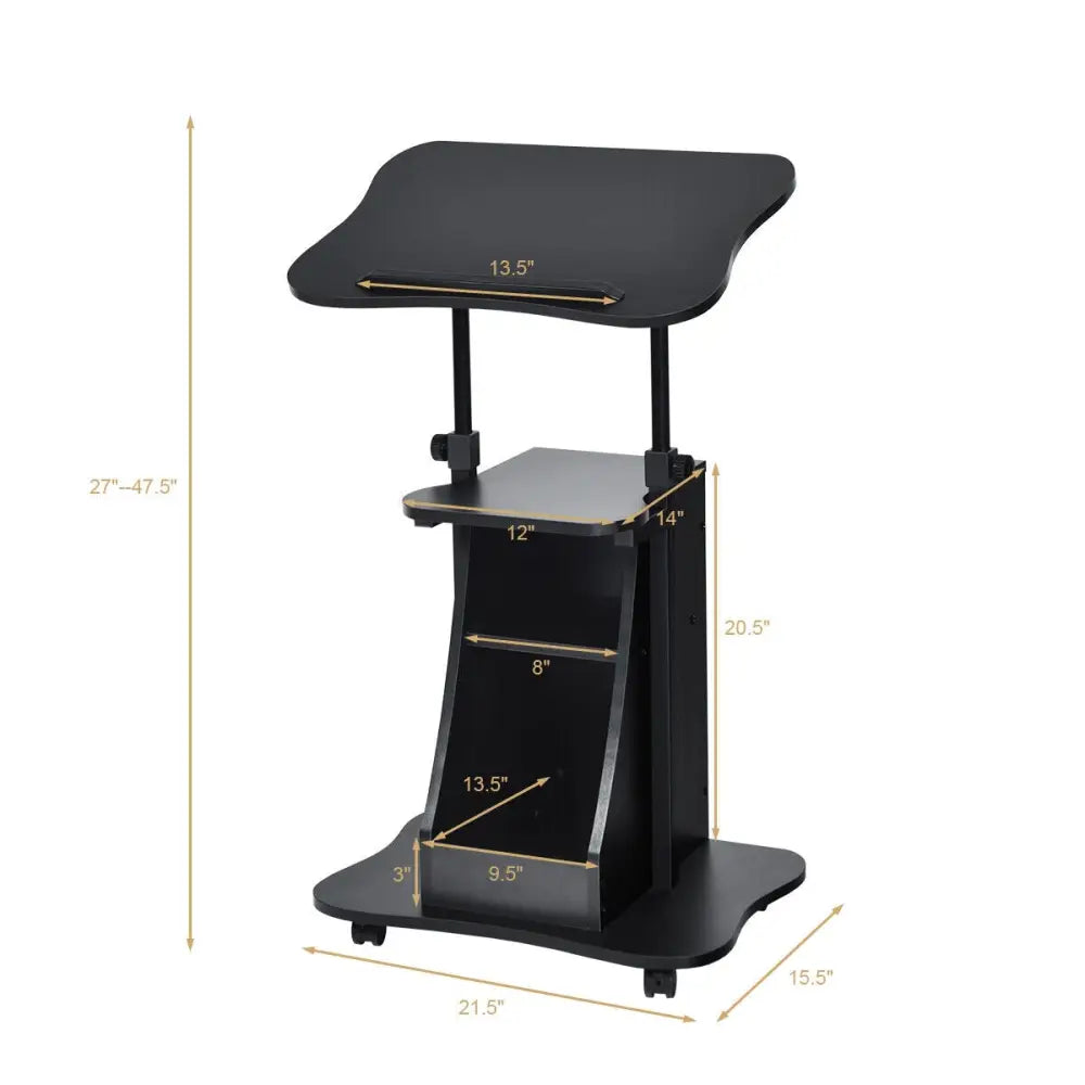 Sit-to-Stand Laptop Desk Cart Height Adjustable with Storage-Black - Black - Laptop Tables & Printer Stands