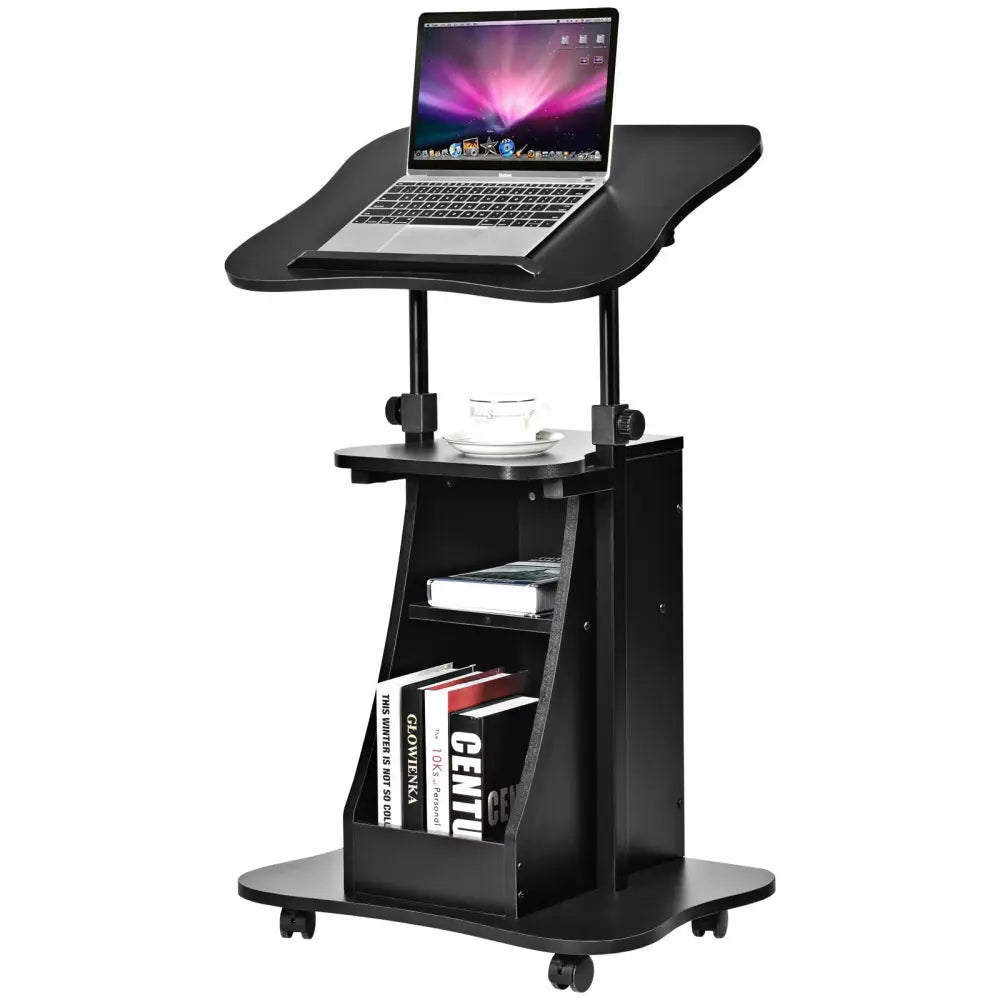 Sit-to-Stand Laptop Desk Cart Height Adjustable with Storage-Black - Black - Laptop Tables & Printer Stands