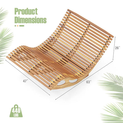 Slatted Acacia 2-Seat Patio Dual Rocker Sunbed Wood Lounger with Ergonomic Curved Seat - Natural - Patio Rocking Chairs