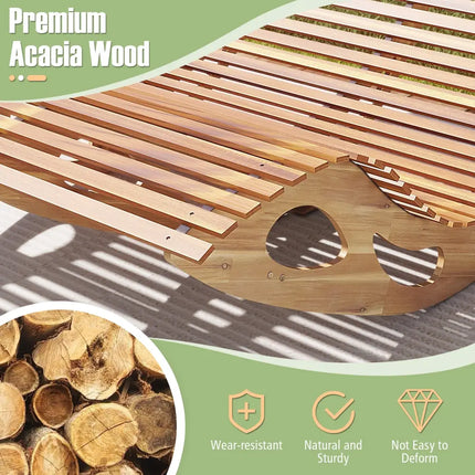 Slatted Acacia 2-Seat Patio Dual Rocker Sunbed Wood Lounger with Ergonomic Curved Seat - Natural - Patio Rocking Chairs