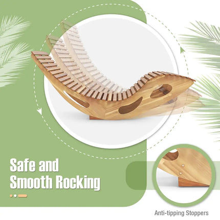 Slatted Acacia 2-Seat Patio Dual Rocker Sunbed Wood Lounger with Ergonomic Curved Seat - Natural - Patio Rocking Chairs