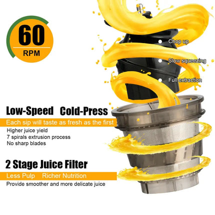 Slow Fruit Vegetable Masticating Juicer Cold Press Extractor - Juicers & Coffee Machines