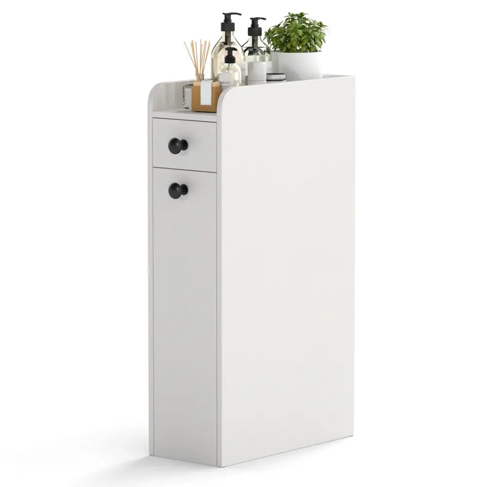 Small Bathroom Storage Cabinet 4-Tier with Slide Out Drawers on Casters-White - White - Floor Cabinets