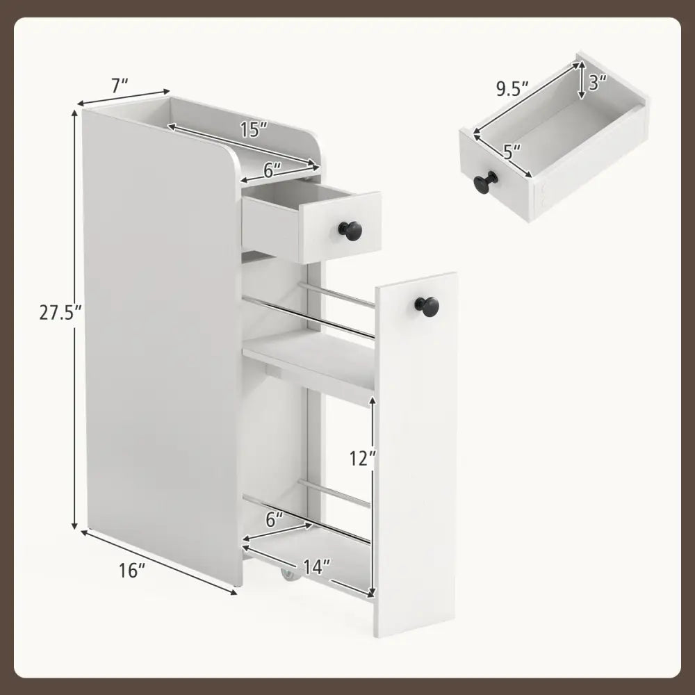 Small Bathroom Storage Cabinet 4-Tier with Slide Out Drawers on Casters-White - White - Floor Cabinets