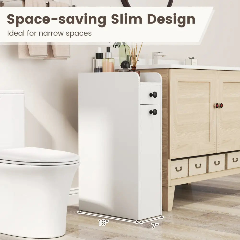 Small Bathroom Storage Cabinet 4-Tier with Slide Out Drawers on Casters-White - White - Floor Cabinets