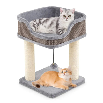 Small Cat Tree for Indoor Cats Kitty Tower with Comfy Plush Perch Sisal Scratching Posts - Gray - Oasis Home Essentials