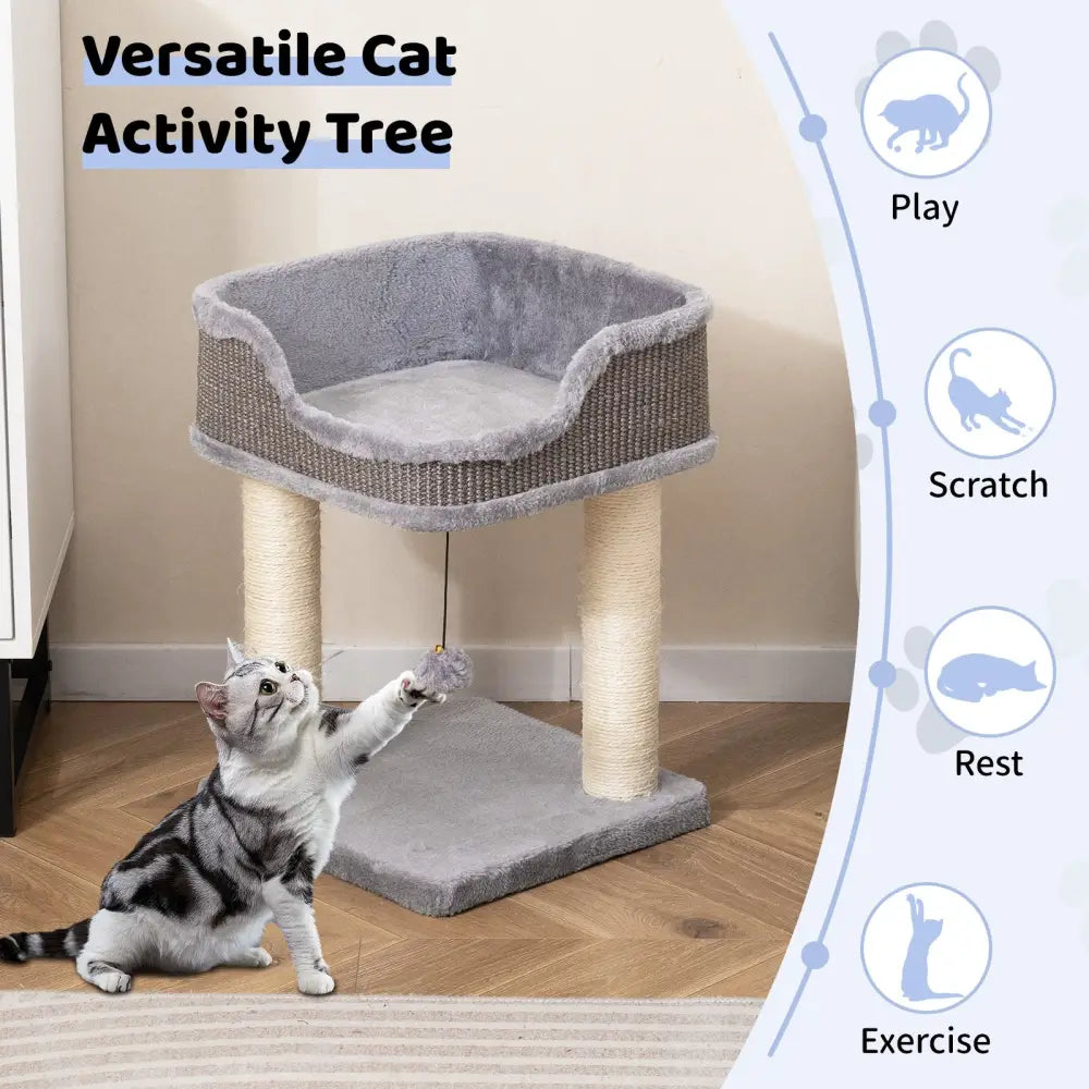 Small Cat Tree for Indoor Cats Kitty Tower with Comfy Plush Perch Sisal Scratching Posts-Gray - Gray - Cat Trees Condos